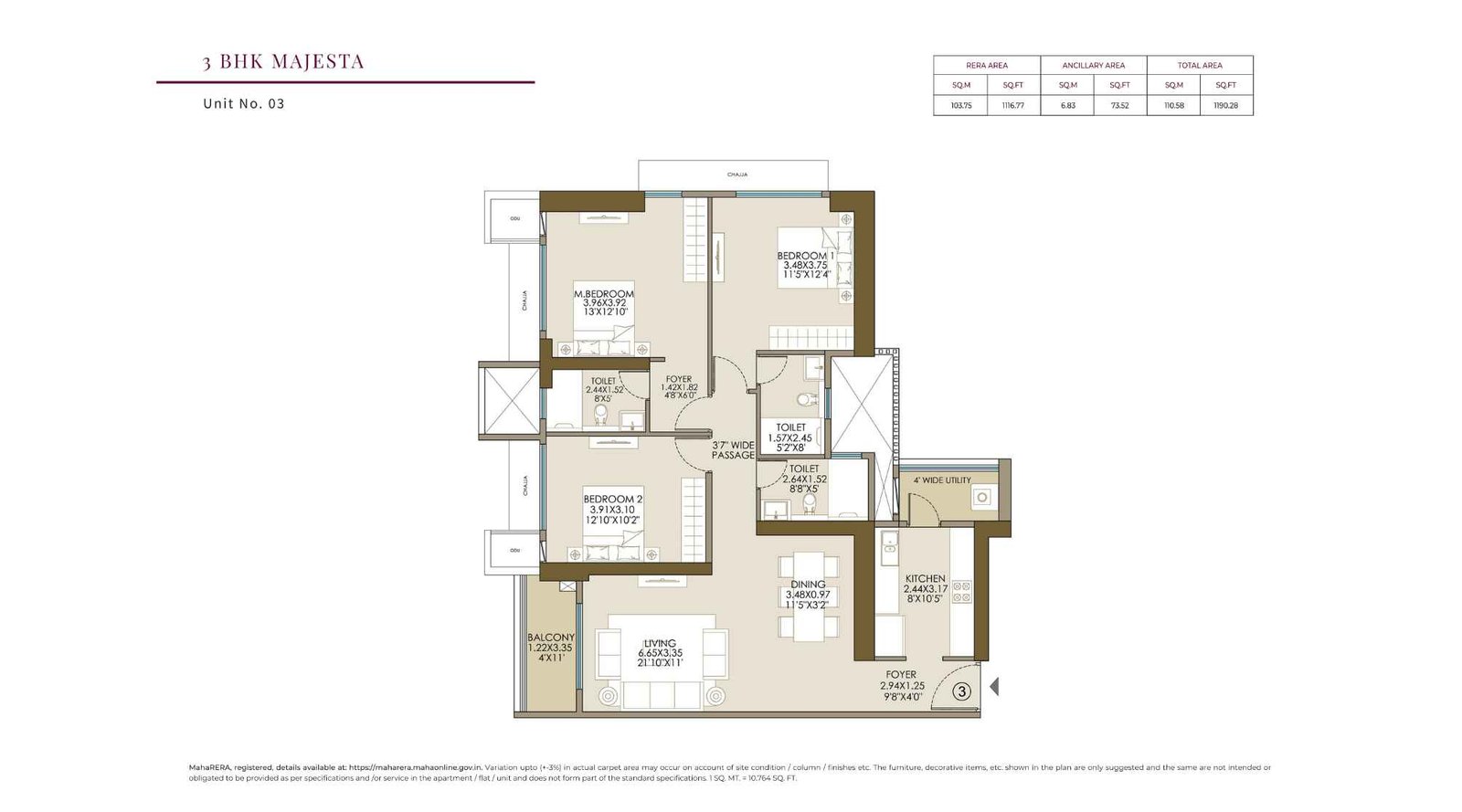 L&T-Ahana-Floor-Plan-3BHK-Majesta-1190-sqft